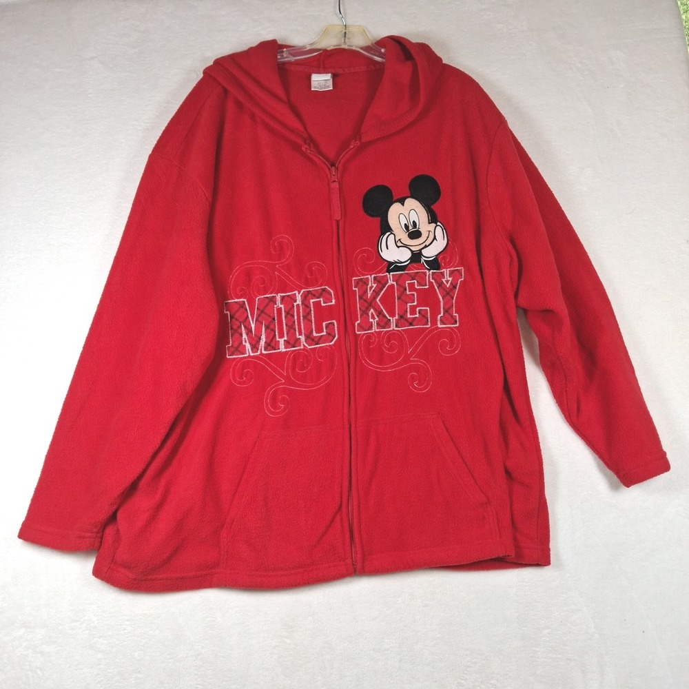 Disney Mickey Mouse Red Fleece Full Zip Hoodie Jacket Womens 3X Plus Embroidered